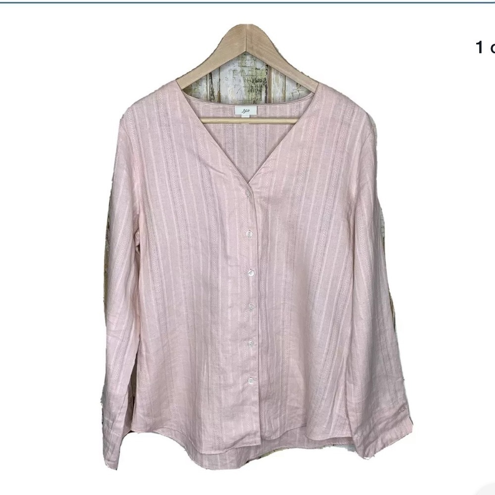 J Jill Womens 100% Linen Blouse Medium Blush Pink